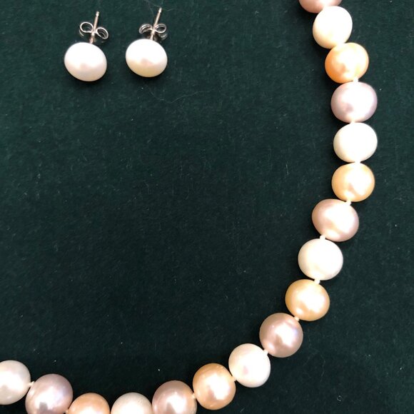 MULTICOLOR CULTURED FRESHWATER PEARL RHODIUM OVER SILVER NECKLACE & EARRINGS SET - Picture 5 of 5